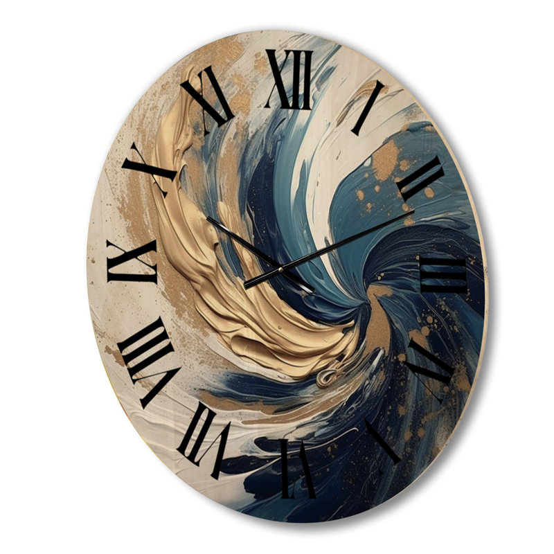Horloge murale surdimensionnée en spirale abstraite bleu foncé et or, Grand