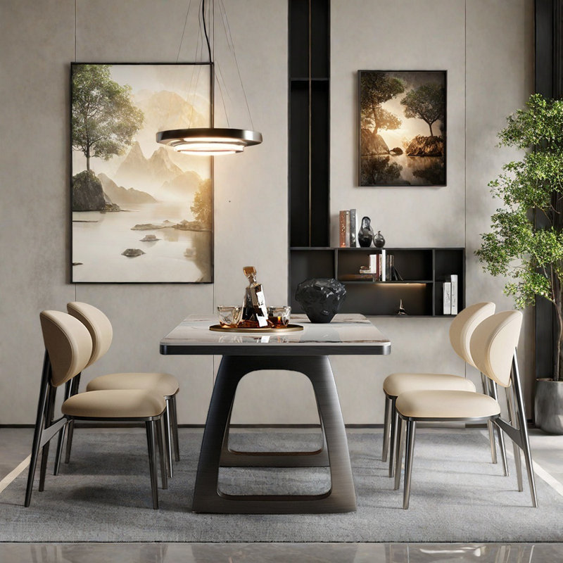 Modern simple rectangular dining table and chairs, 29.52"H x 55.11"L x 31.49"W