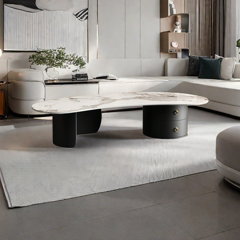 Table basse Creative, H 15,7 po x l 63 po x P 31,5 po, Noir, Blanc / noir
