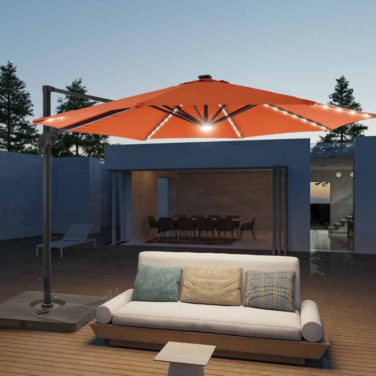Eirlys 132'' Lighted Cantilever Umbrella with Crank Lift Counter Weights Included