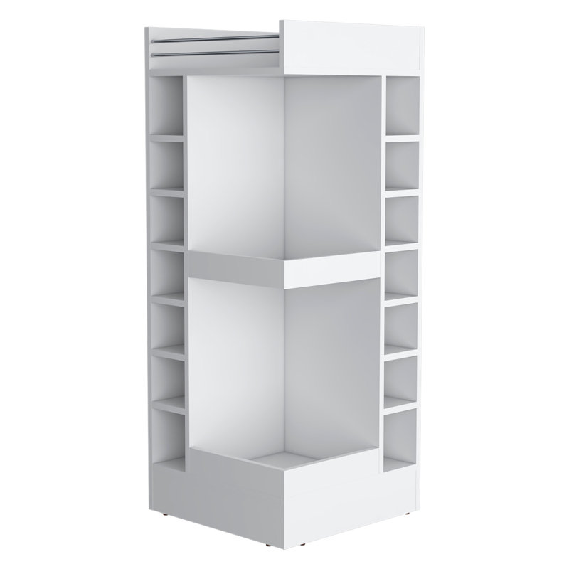 Lamer Corner Bar Cabinet with Wine Rack and Open Shelf, Natural Oak, White