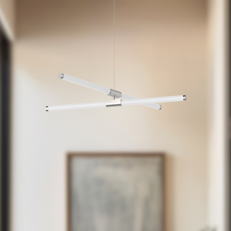 Akari Sleek Minimalist 35.5" LED Linear Chandelier in Brushed Nickel
