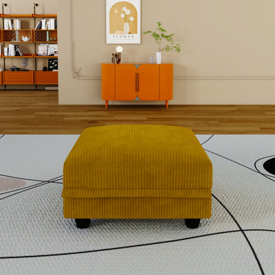 Yellow Corduroy  Fabric Storage Ottoman Yellow