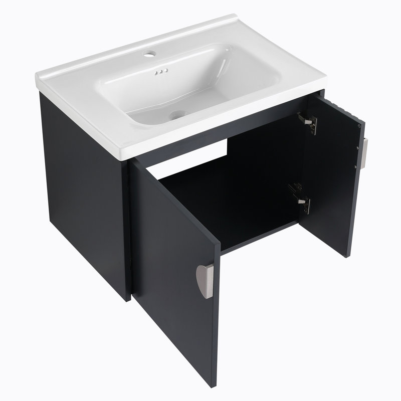 Meuble-lavabo avec lavabo, pour petite salle de bains, meuble-lavabo avec porte Ã  fermeture douce, Noir