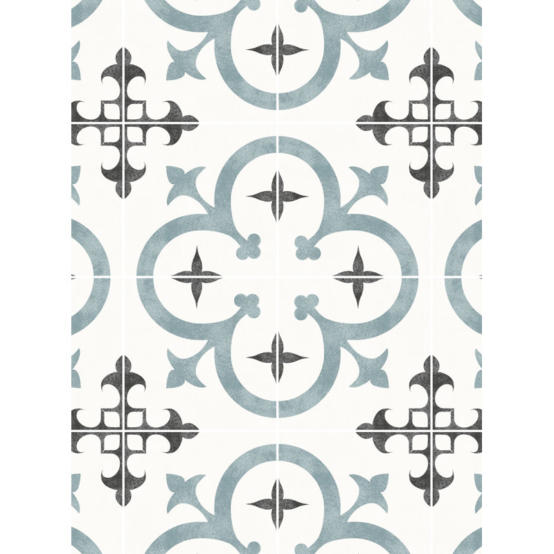 Carreau de papier peint auto-adhésif Clouse Flower, Bleu, L 18 pi x l 2 pi
