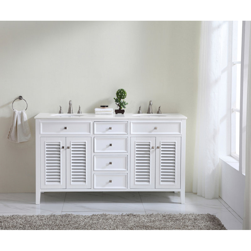 Watkinsville 60'' Double Bathroom Vanity with Top, Antique White, Ivory White