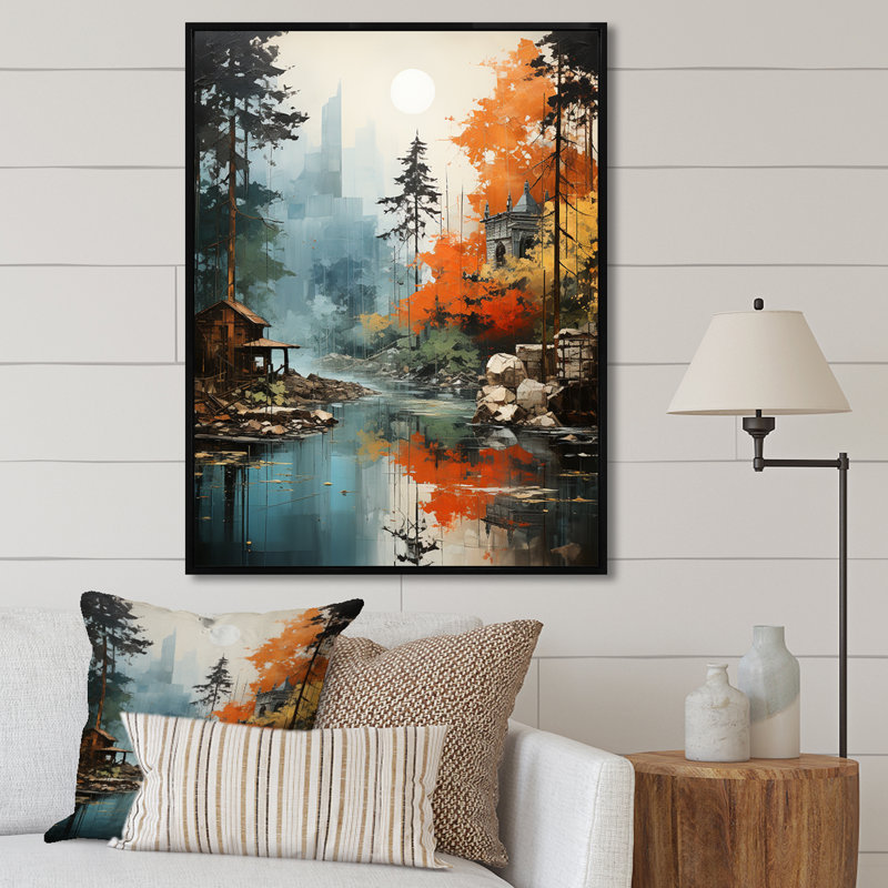 «Autumn Forest Collage I», reproduction sur toile, Cadre flottant noir, H 44 po x l 34 po x P 1,5 po