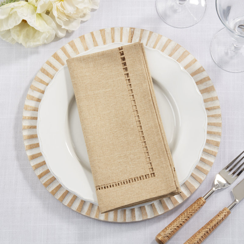 Natural 20" Laser-Cut Hemstitch Napkin Set of 4