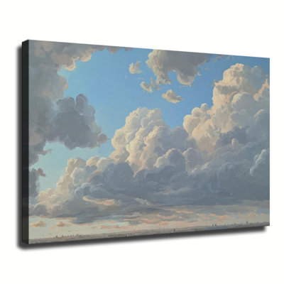 Dramatic Sky Cloudscape Over City Horizon Oil Painting, Large Gallery Wrapped Canvas Wall Art Print For Living Room Bedroom