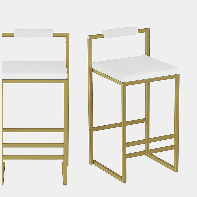 Tabourets de bar rembourrés en velours (or et blanc crème, ensemble de 2), Doré, Blanc crémeux