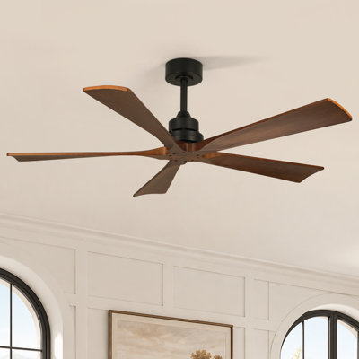 Karlena 52'' 5 Solid Wood Blades Indoor Ceiling Fan with Remote Control, Quiet Reversible DC Motor and 6 Speeds