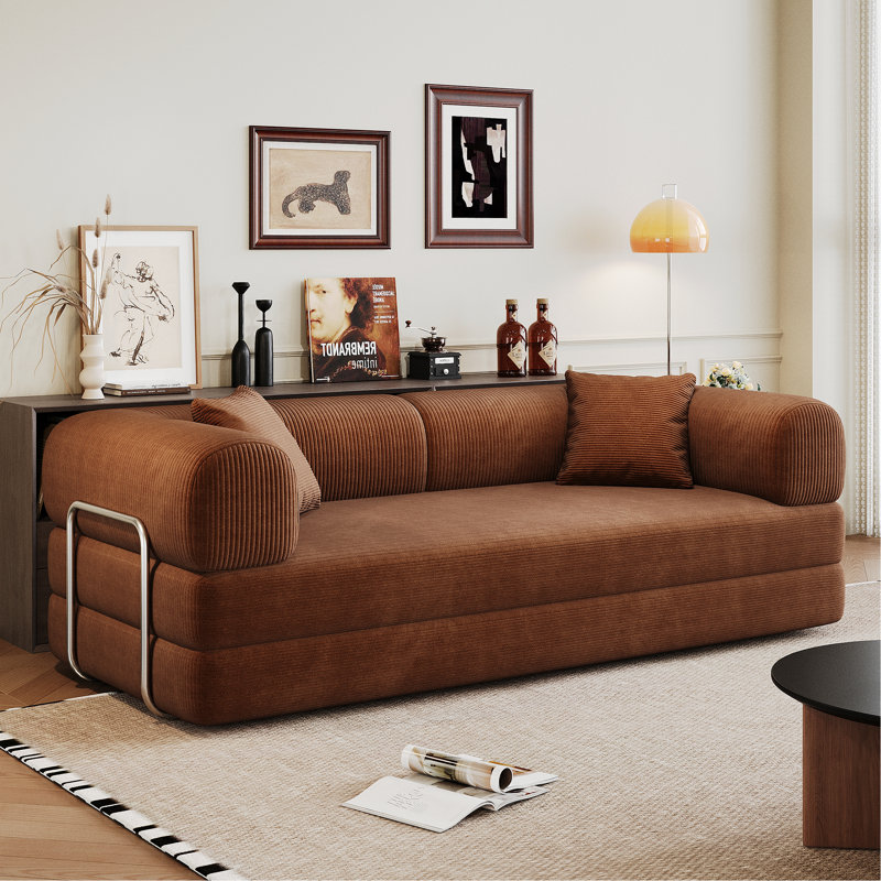78.8" Compression Sofa,Convertible Floor Sofa Bed-With Pillow Back Support Armrest,Comfy Futon Couch Sleeper Bed,Loveseats Boneless Modular Sectional Sofa,Corduroy Fabric,For Living Room,Bedroom,Brown