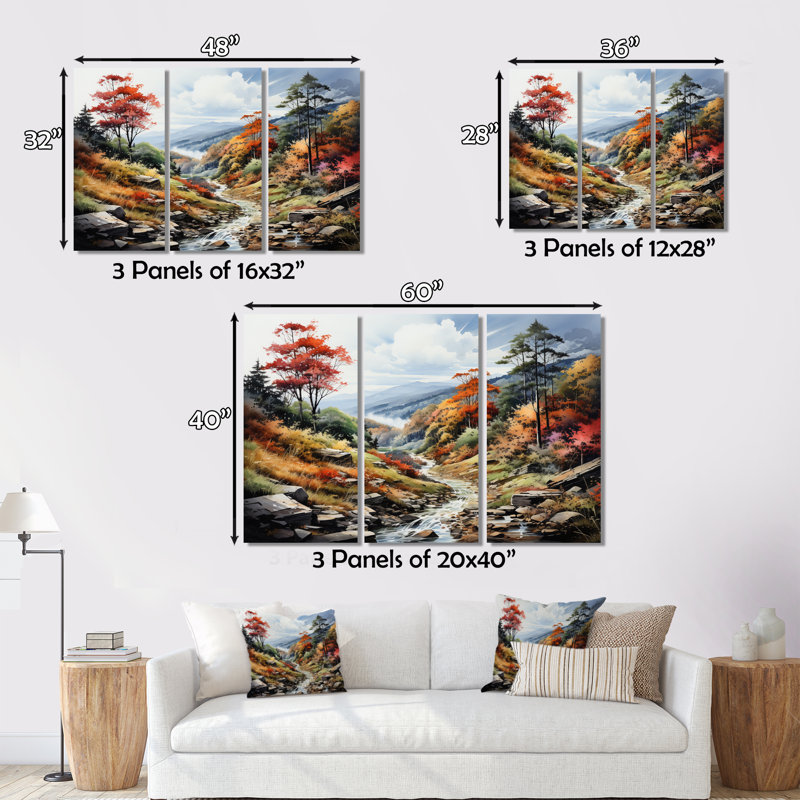 Forêt, Great Smoky Mountains I, impression sur toile 3 pièces, H 28 po x l 36 po x P 1 po