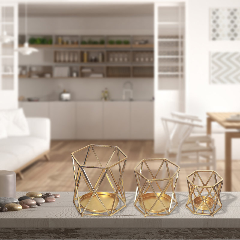 Ensemble de 3 porte-votives Diamond, Doré