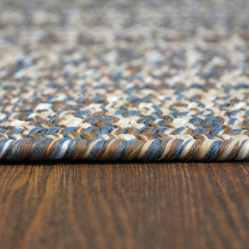 Canealus Braided Indoor/Outdoor Area Rug in Blue/Beige/White, Oval 5' x 8'