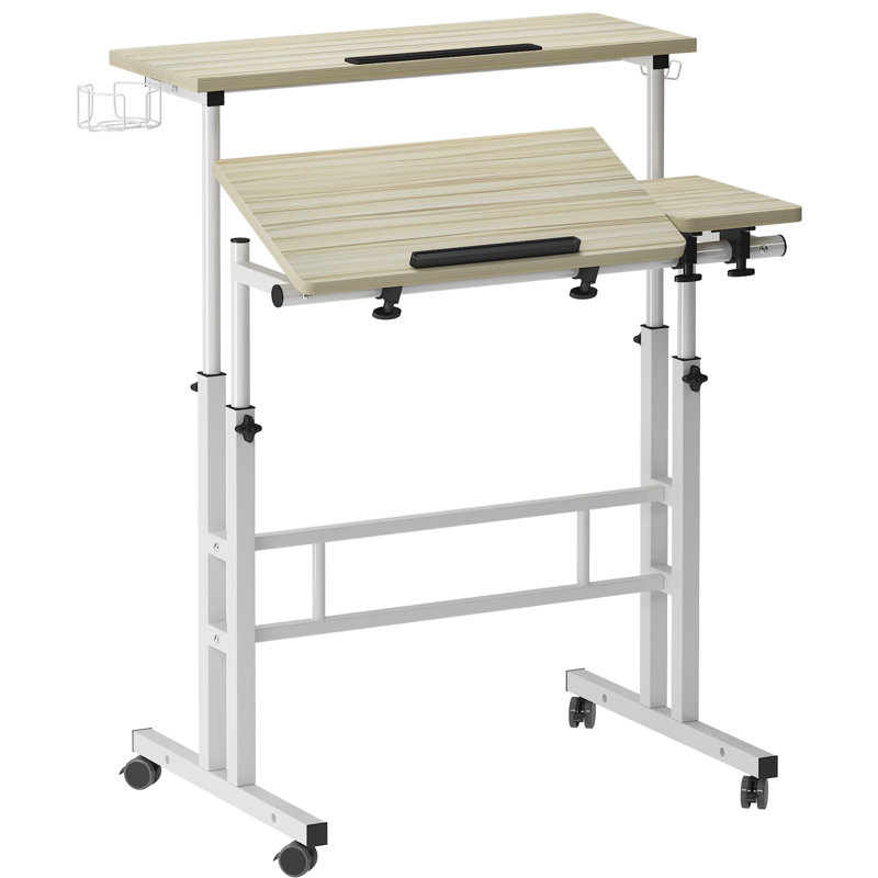 Lewyn Adjustable Metal Base Standing Desk, Maple/White