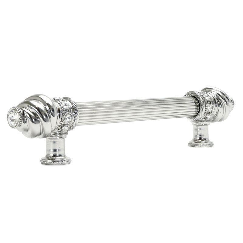 Caché 18 inches c.c. with 5/8 reeded center long pull with 16 rivoli Swarovski Clear Crystals in Satin, 6", Chrome