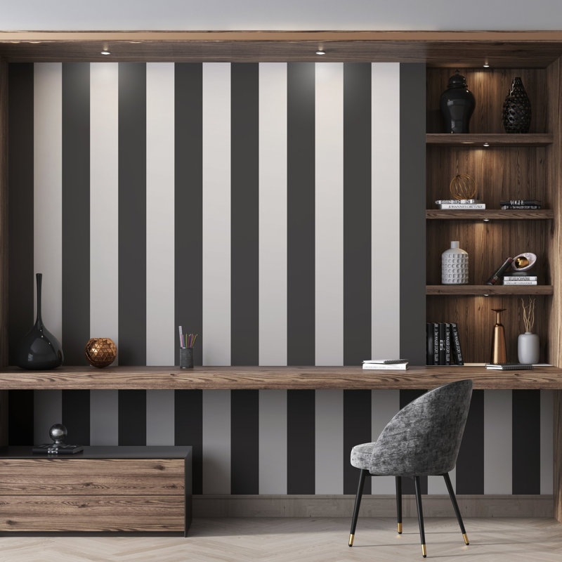 Style Sisters Classic Wide Stripe Design 10.06m x 53cm Matte Wallpaper Roll, Black/White