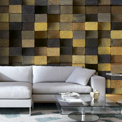 Wooden Cubes 2.45m x 350cm Wallpaper