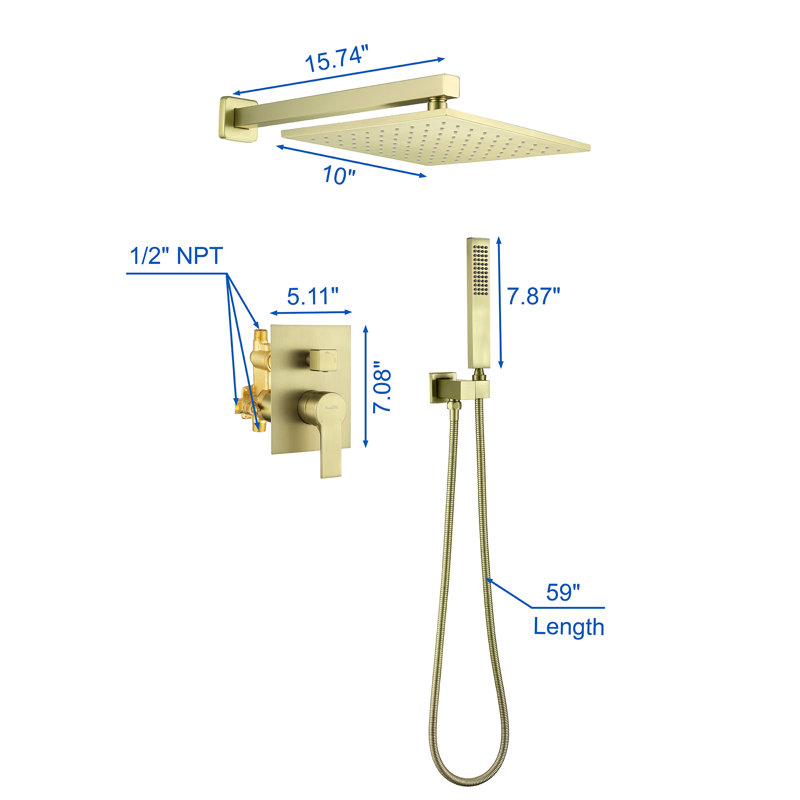 All-In-One Kit with Rough in-Valve, Brushed Gold