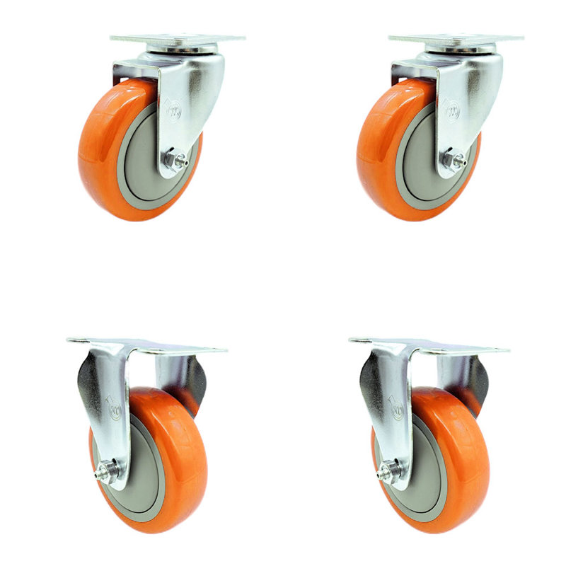 Ensemble de roulettes 4 pouces avec roulettes en polyuréthane orange