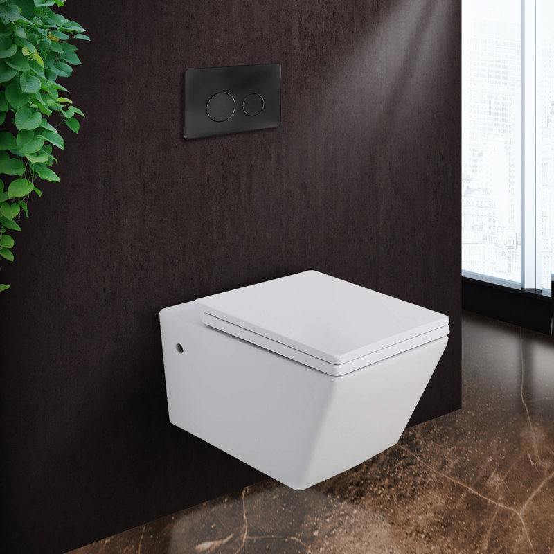 StormOn 1.6 GPF Round Wall-Mount Toilet (Seat Included), Black, 4"