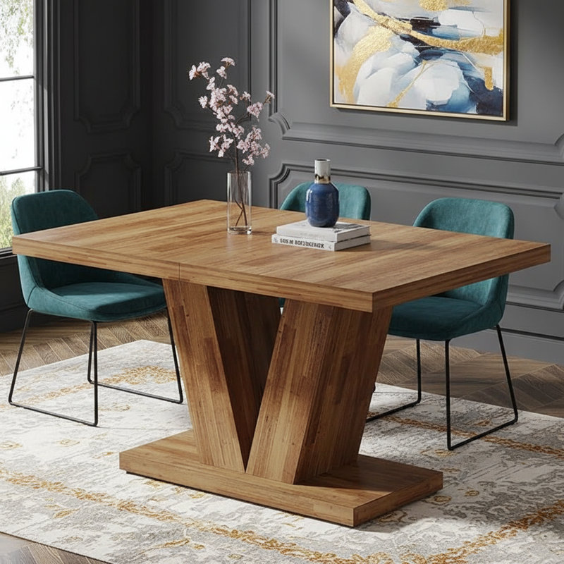 Table de salle à manger 47 po, table de salle à manger en bois de ferme avec piédestal