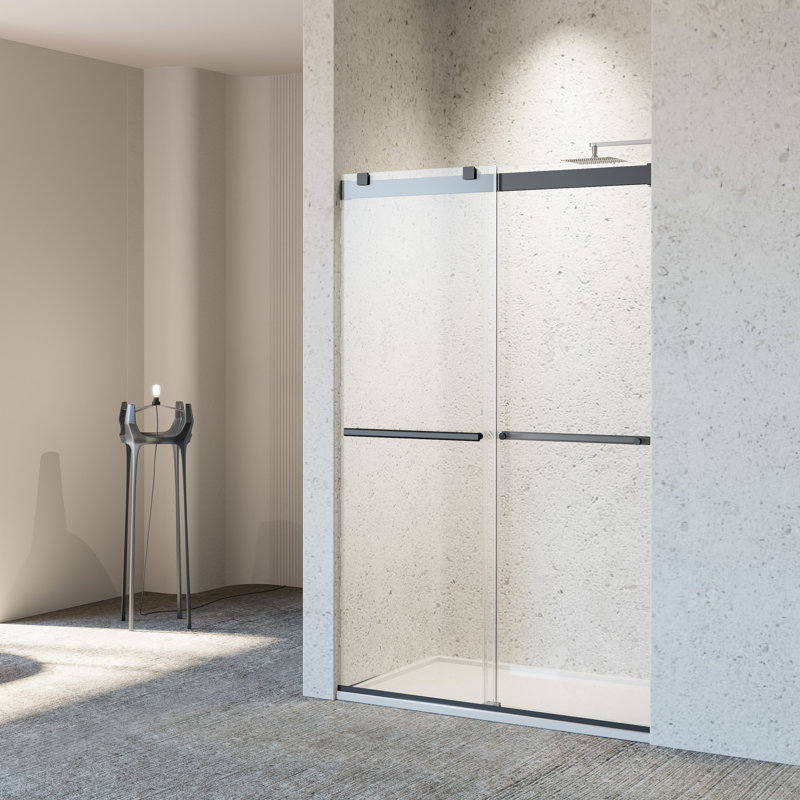 44"-48"W x 76"H Frameless Double Sliding Soft-Close Shower Door with 5/16" SGCC Tempered Glass,304 Stainless Steel Hardware