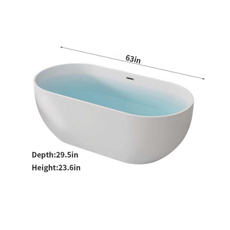63'' W 23.6'' H Tub & Shower Kit, White