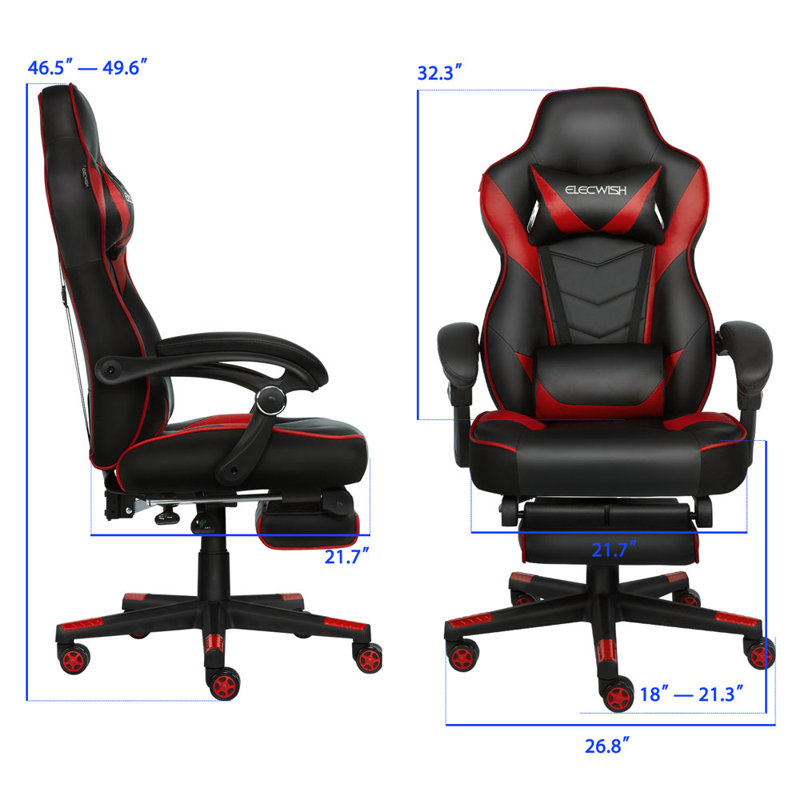 Adults Ergonomic Racing Style High Back Computer Chair with Footrest Headrest and Lumbar Support, Black/Red