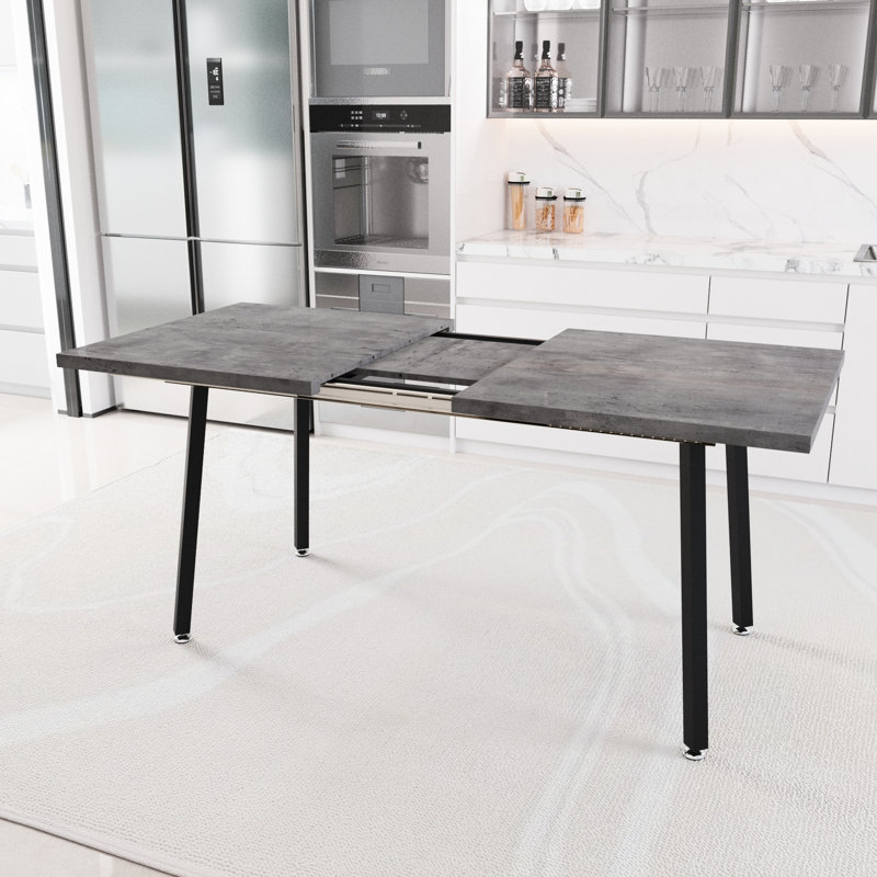 Table de salle à manger rectangulaire grise extensible, pieds en métal noir, style industriel médiéval pour la table de repas quotidienne pour la maison et la cuisine