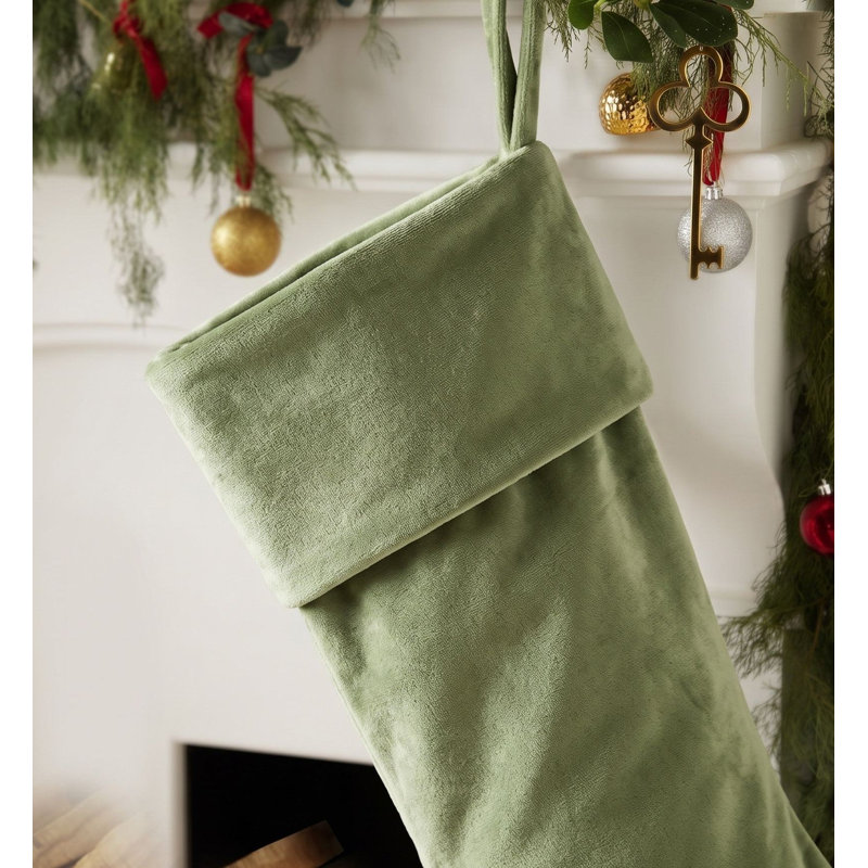 Chaussette de Noël classique en velours vert mousse faite à la main - 50 cm, Vert
