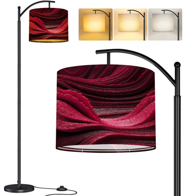  Lampe sur pied Arc en marbre abstrait fluide rouge de couleur noire Grande lampe sur pied moderne DEL Abat-jour réglable en lin 3 températures de couleur