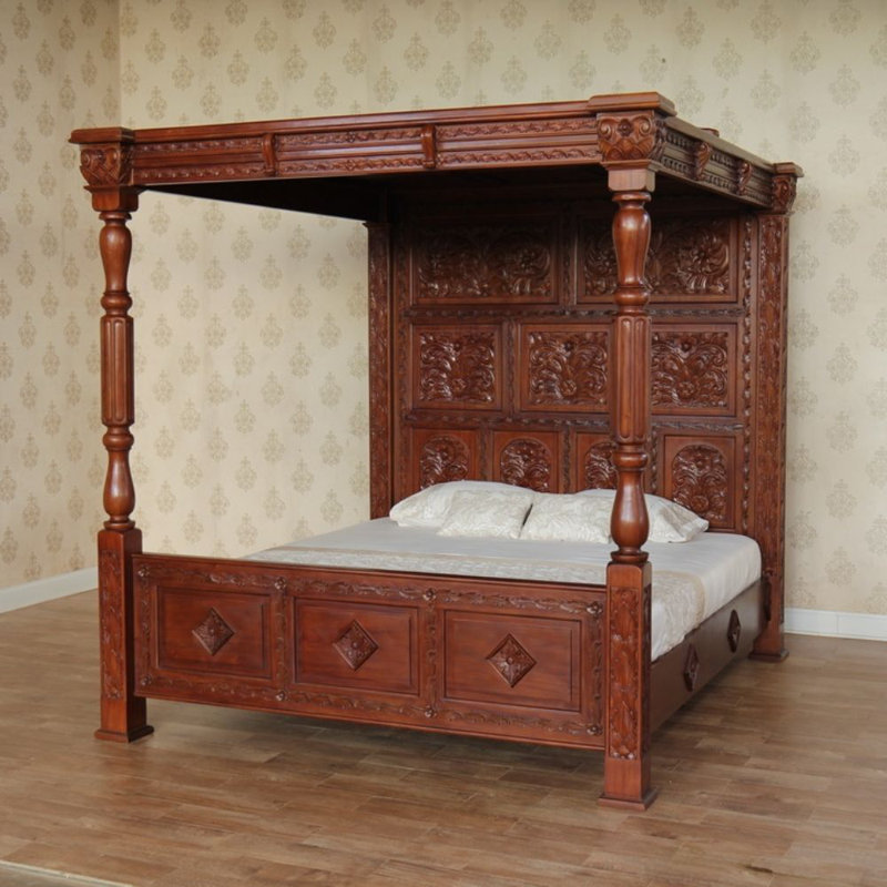 Solid Wood Bed, Wax, Double (4'6)