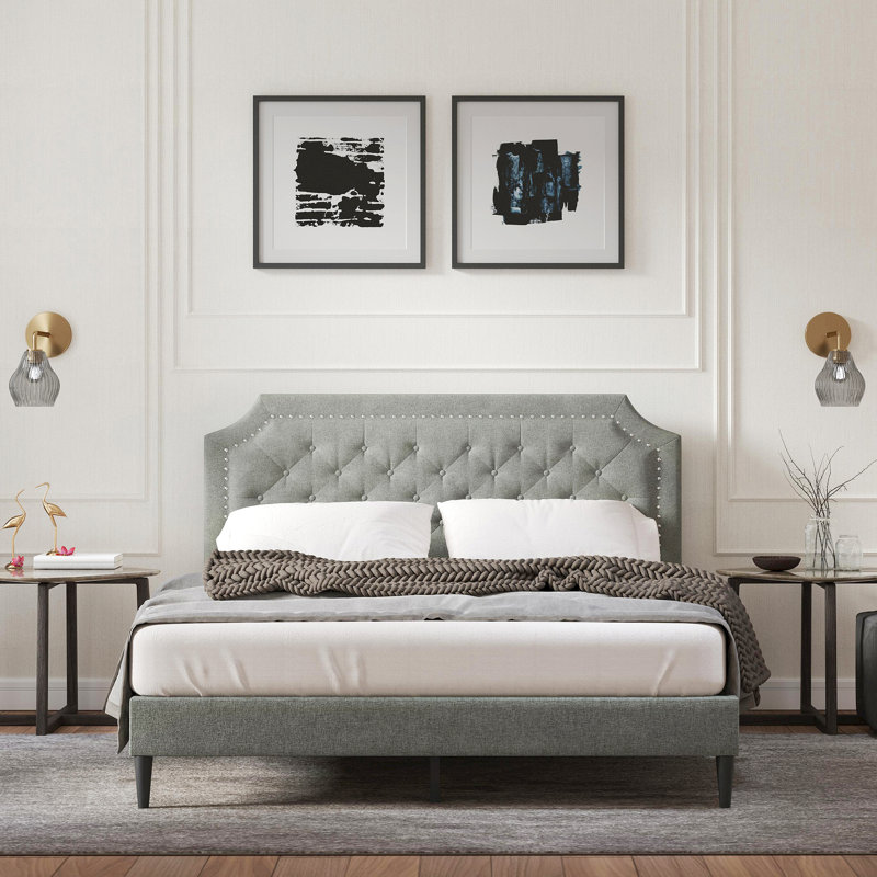 Asenet Upholstered Platform Bed, Queen, Stone