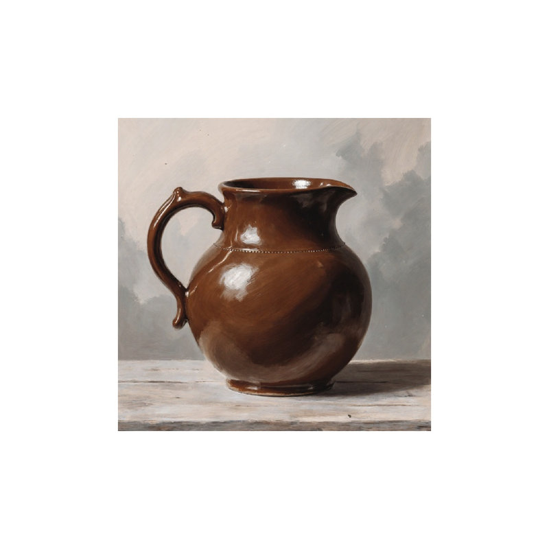 Peinture de pichet en céramique brune, cadre en bois intégré, 16 x 16