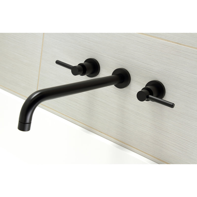 Kingston Brass Concord Two-Handle 3-Hole Wall Mount Roman Tub Faucet, Lever Handle, Matte Black