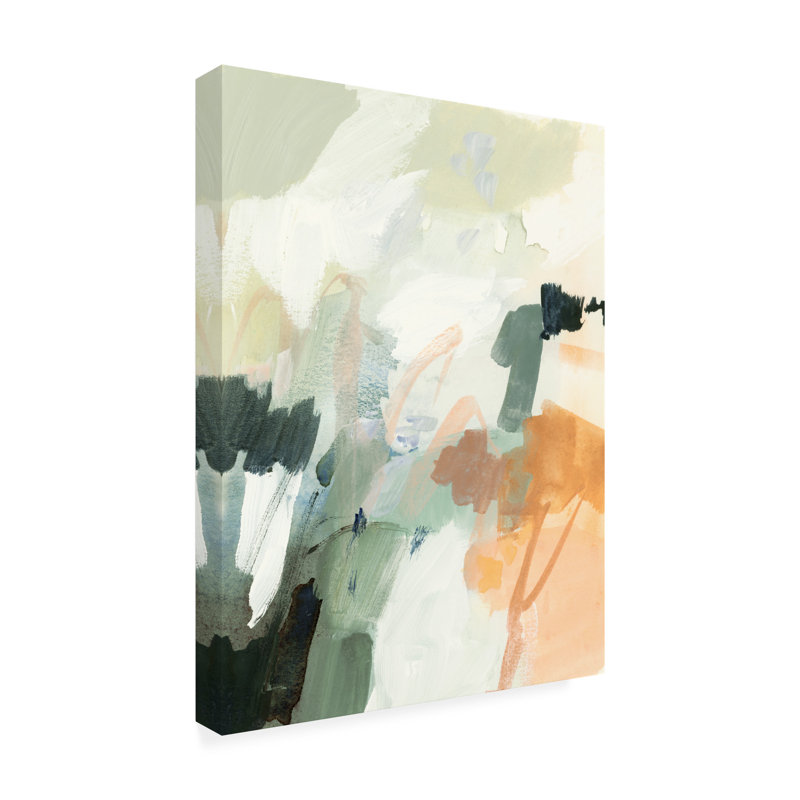 «Moss and Peach II» par Victoria Barnes - peinture sur toile tendue, H 32 po x l 24 po x P 2 po