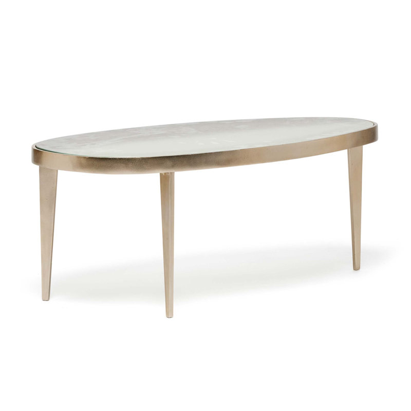 Jan Glass Top Coffee Table, 14.5" H x 40" L x 20" W, Taupe Gray Top/Champagne Base