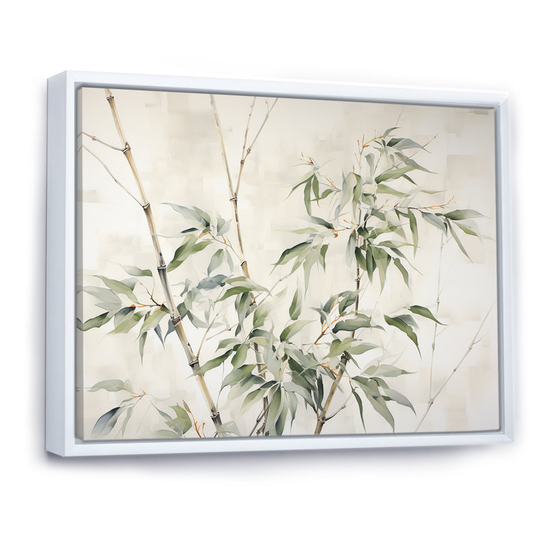 «Mute Bamboo Embrace V», impressions d'art mural en bambou_106619, Cadre flottant blanc, H 16 po x l 32 po x P 1 po
