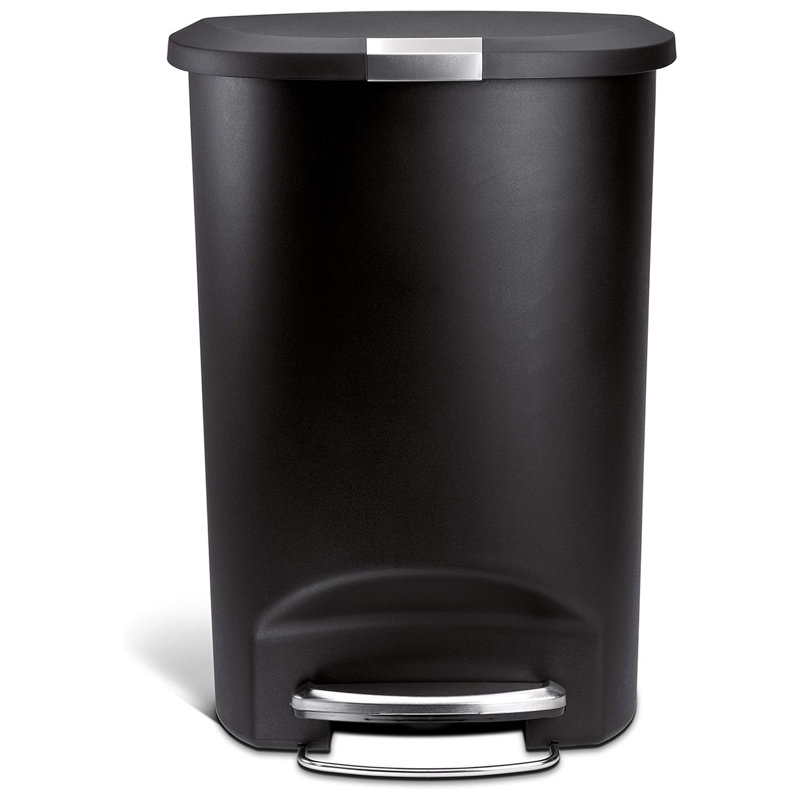 Simplehuman 50 Liter / 13 Gallon Semi-Round Kitchen Step Trash Can with Secure Slide Lock, Plastic, Black