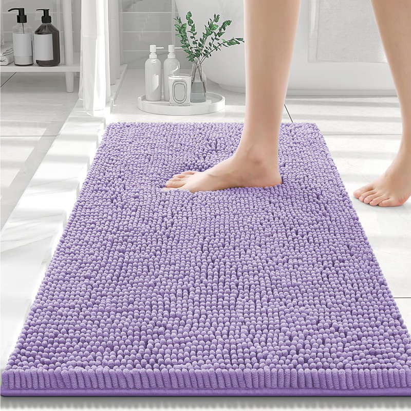 Chenille Non-Slip Non-Slip Bath Mat, 60cm L x 40cm W, Lilac