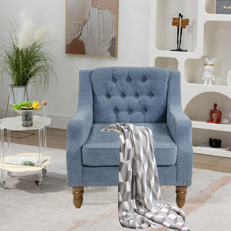 Fauteuil Brodan, Mélange de polyester bleu / lin