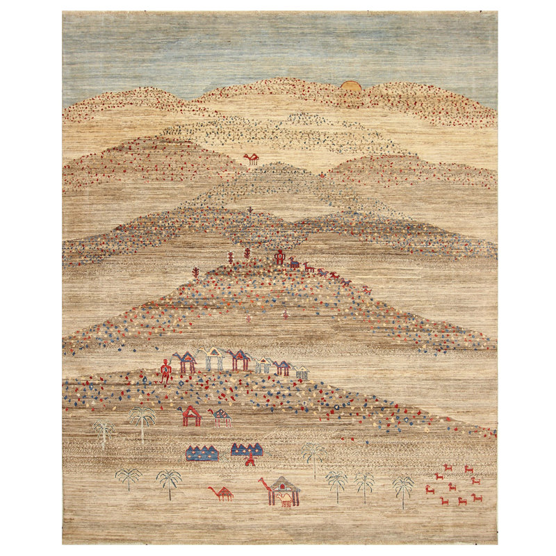 Tapis chameau et multicolore noué à la main de haute qualité