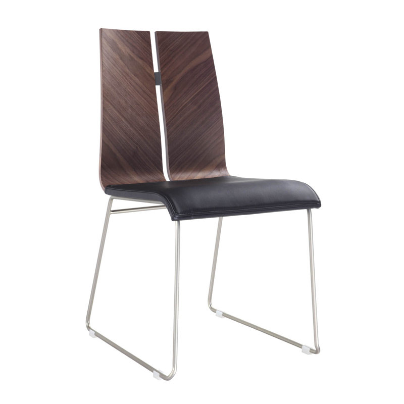 Ajus Upholstered Faux Leather Parsons Chairs, Black, Natural Walnut