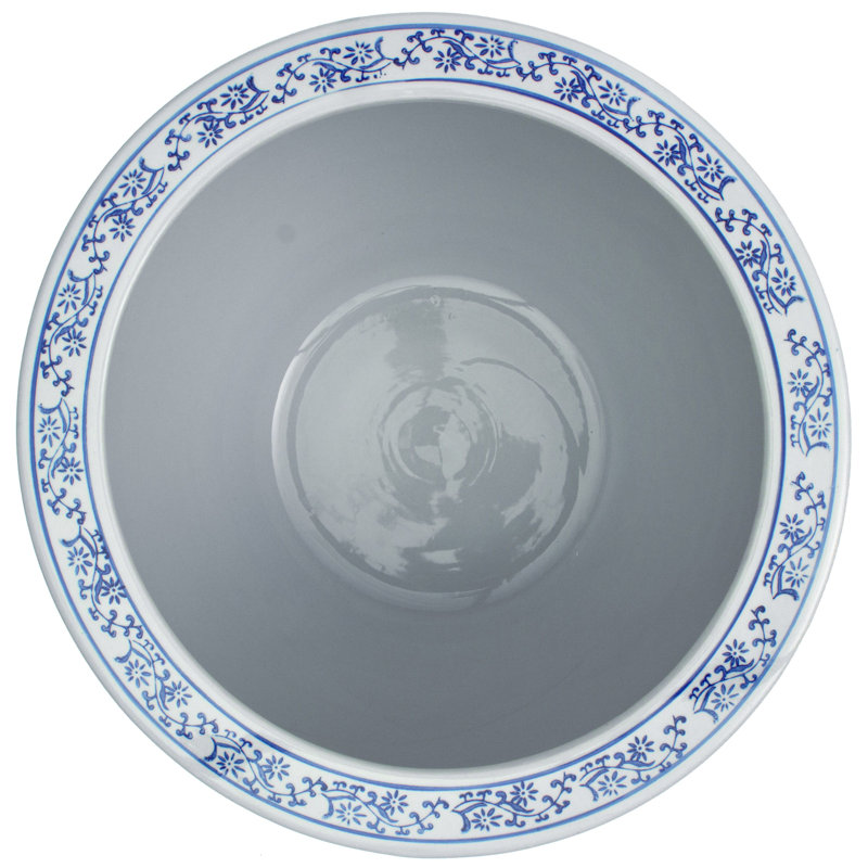 14" Dragon Blue & White Porcelain Fishbowl, 13.5" H x 18" W x 18" D