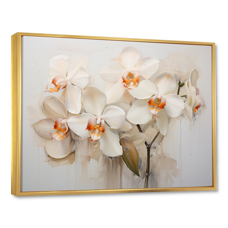 Orchidées beiges tranquillité II sur toile, H 12 po x l 20 po x P 1 po, Cadre flottant doré