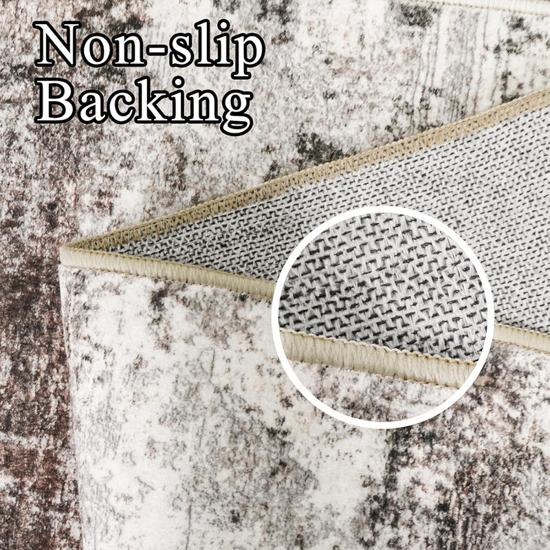 Washable Abstract Area Rug - Rugs for Living Room Large Non Slip Indoor Entryway Rubber Backing Carpet Bedroom Kitchen Distressed Stain Resistant Floor Decor Mat Machine Washable Brown