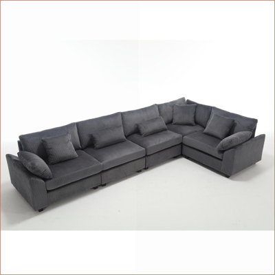 Canapés modulaires, canapé de salon modulaire en L surdimensionné à 5 places avec 7 coussins gratuits, velours côtelé brun noyer | Noyer brun | Tissu