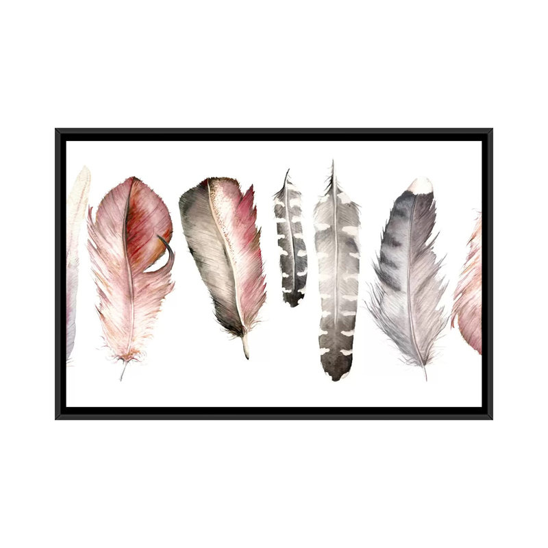 « rose plumes », reproduction sur toile, H 18 po x l 26 po x P 1,5 po, Toile avec cadre noir